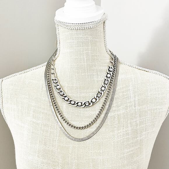 NEW Chico's Pearl & Layered Silver Chain Necklace - Picture 1 of 6
